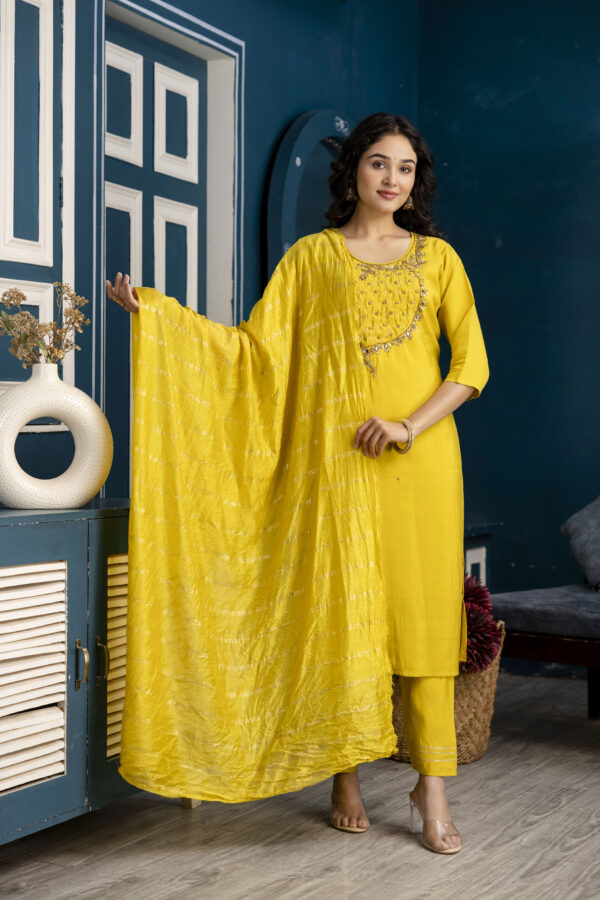 Handworked Kurti Set with Plain Trouser & Dupatta - Image 4