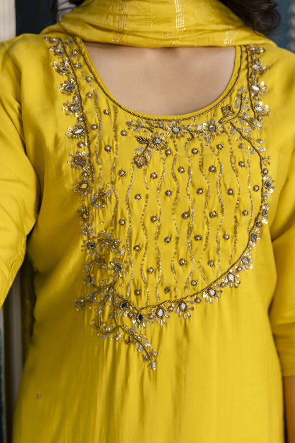 Handworked Kurti Set with Plain Trouser & Dupatta - Image 11