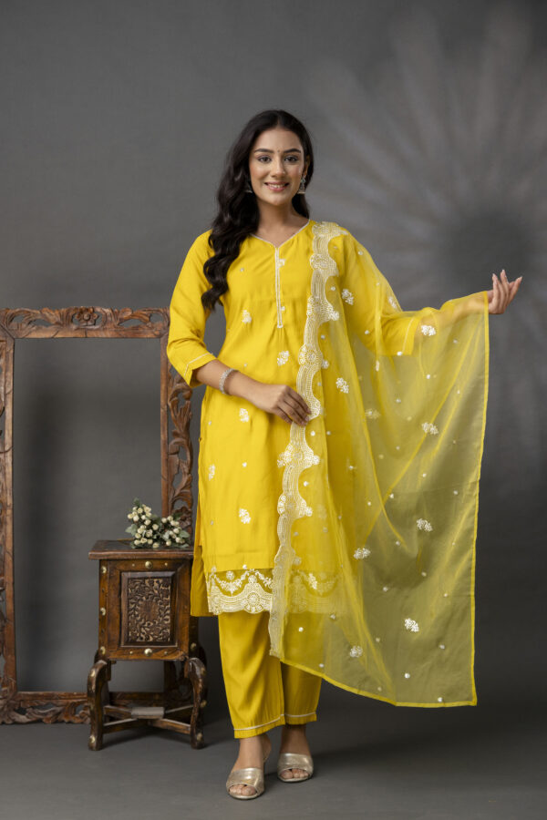 Thread Work Kurti with Plain Trouser Set - Image 4
