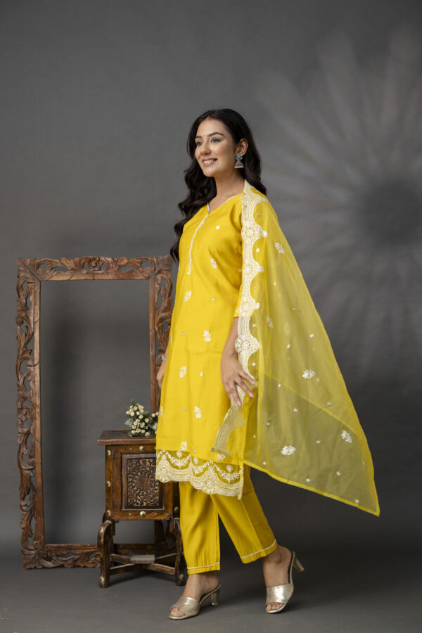 Thread Work Kurti with Plain Trouser Set - Image 6