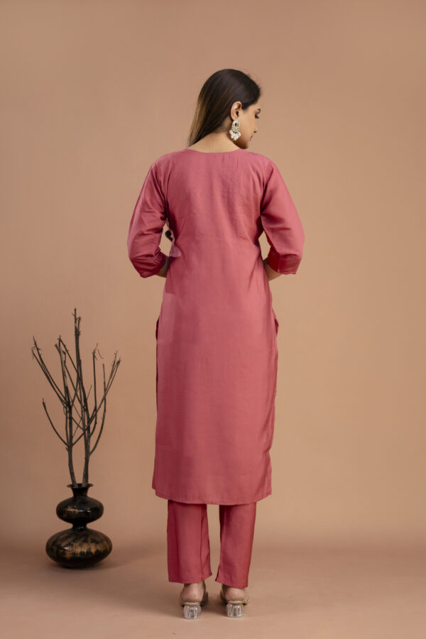 Handworked Round Neck Kurti with Plain Dupatta & Plain Trousers - Image 8