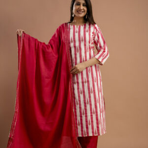 Printed Kurti with Gotta Patti Work, Plain Dupatta & Plain Trouser