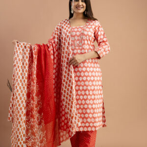 Printed Resham & Sequence Worked Kurti with Handworked Dupatta & Plain Pants