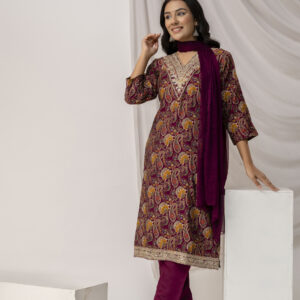 Printed Kurti with Jari Work Set