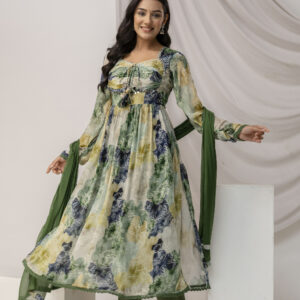 Jaipuri Printed Kurti with Mirror Work Set