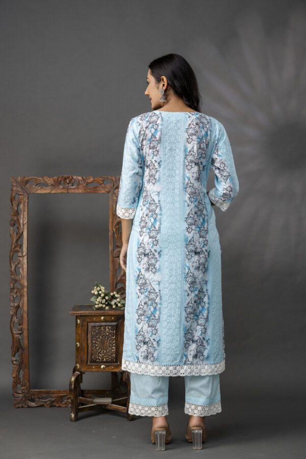 Printed Straight Kurti with V-Wing Work Set - Image 2