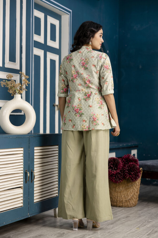 Chicken Embroidered Digital Print Kurti with Plain Flapper - Image 2