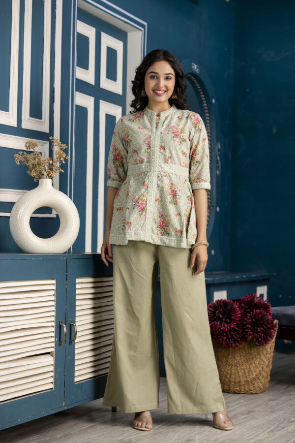 Chicken Embroidered Digital Print Kurti with Plain Flapper - Image 3