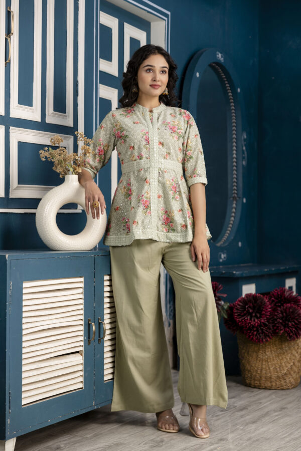 Chicken Embroidered Digital Print Kurti with Plain Flapper - Image 5
