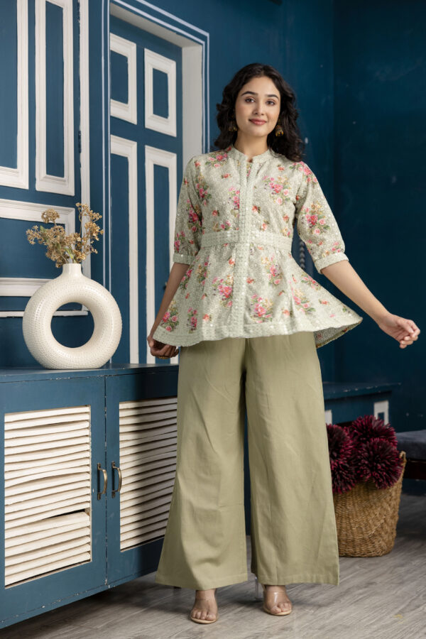 Chicken Embroidered Digital Print Kurti with Plain Flapper - Image 6