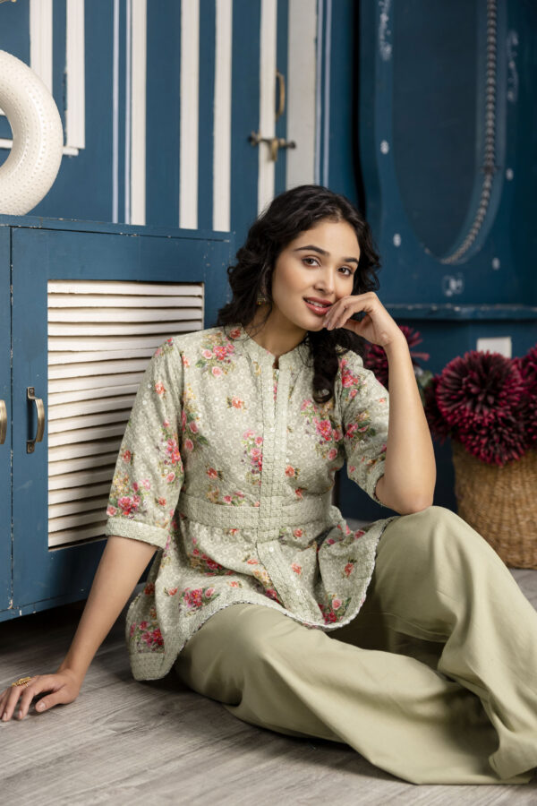 Chicken Embroidered Digital Print Kurti with Plain Flapper - Image 11