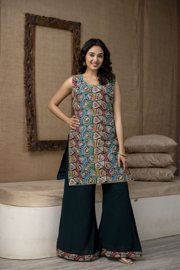 thread Worked Kurti with Palazzo & Plain Georgette Dupatta - Image 10