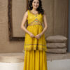 Resham Embroidered Handworked Kurti with Plain Dupatta & Georgette Sharara
