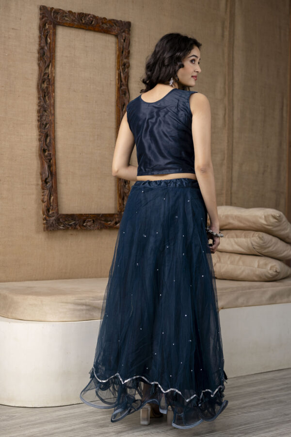 Mirror Worked Crop Top with Skirt &  NET Dupatta - Image 12