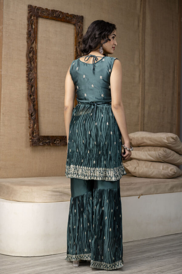 Embellished Sequined & Jari Kurti with Jari Detailed Sharara & Solid Dupatta - Image 2