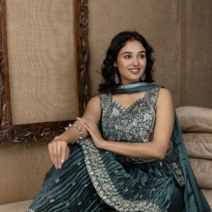 Embellished Sequined & Jari Kurti with Jari Detailed Sharara & Solid Dupatta
