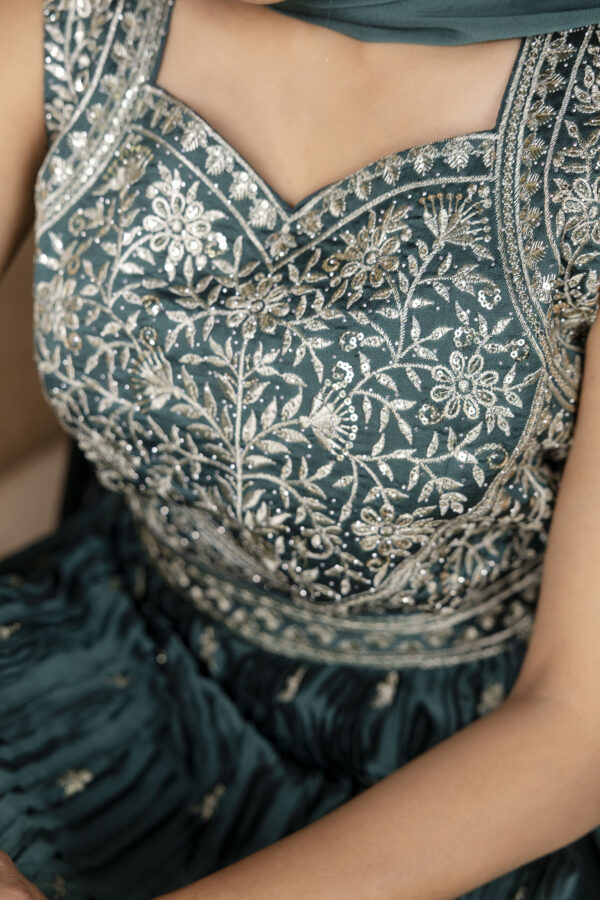Embellished Sequined & Jari Kurti with Jari Detailed Sharara & Solid Dupatta - Image 12