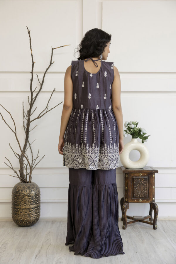Kadhai Embroidered Kurti with Dori & Miner Detailing, Plain Sharara & Dupatta - Image 2
