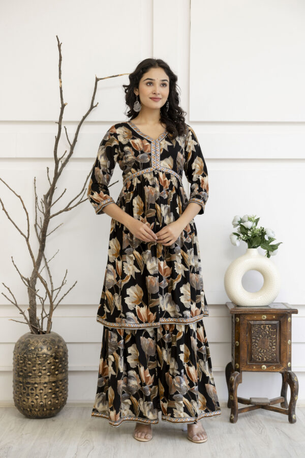 Artistic Printed Kurti with Kandana Embellished Sharara & Solid Dupatta - Image 3