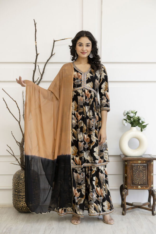 Artistic Printed Kurti with Kandana Embellished Sharara & Solid Dupatta - Image 4