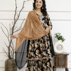 Artistic Printed Kurti with Kandana Embellished Sharara & Solid Dupatta