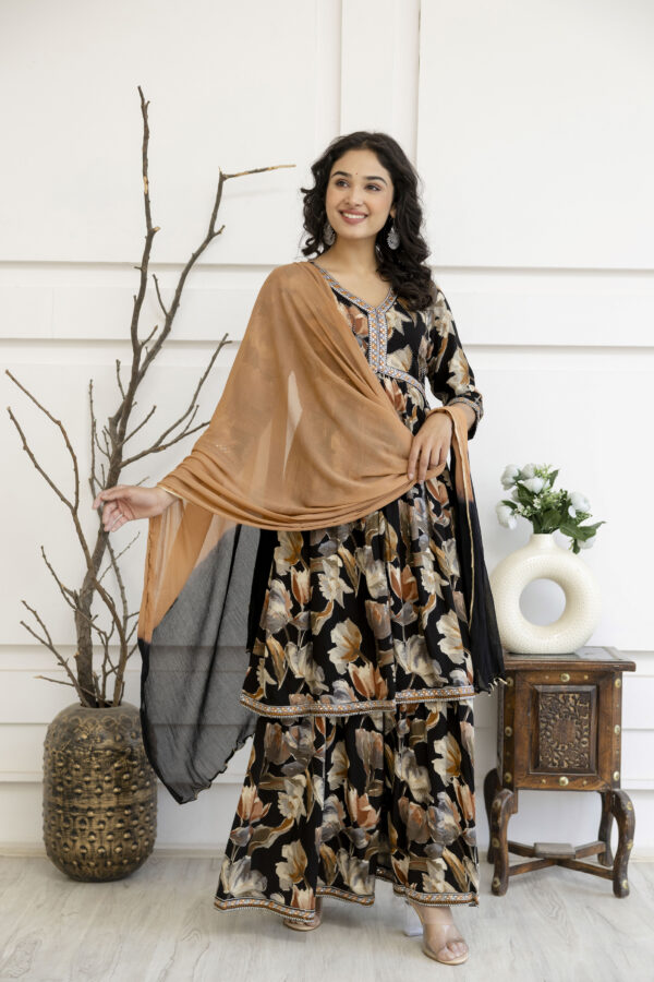 Artistic Printed Kurti with Kandana Embellished Sharara & Solid Dupatta