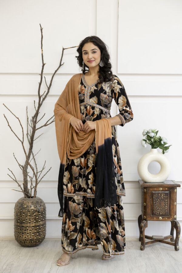 Artistic Printed Kurti with Kandana Embellished Sharara & Solid Dupatta - Image 6