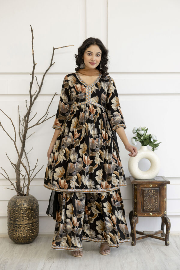 Artistic Printed Kurti with Kandana Embellished Sharara & Solid Dupatta - Image 8