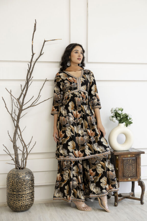 Artistic Printed Kurti with Kandana Embellished Sharara & Solid Dupatta - Image 9
