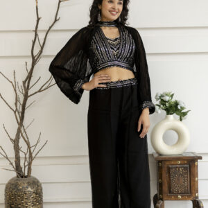 Sequenced Top with Tummy-Worked Palazzo & Balloon Sleeves