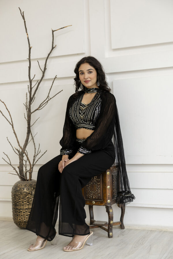 Sequenced Top with Tummy-Worked Palazzo & Balloon Sleeves - Image 6