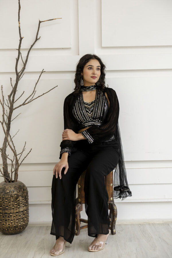 Sequenced Top with Tummy-Worked Palazzo & Balloon Sleeves - Image 5