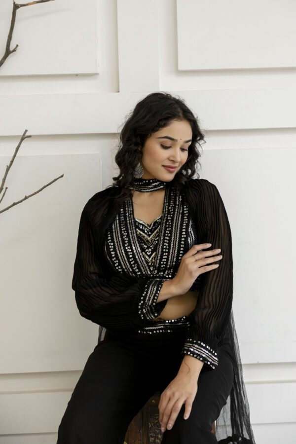 Sequenced Top with Tummy-Worked Palazzo & Balloon Sleeves - Image 4
