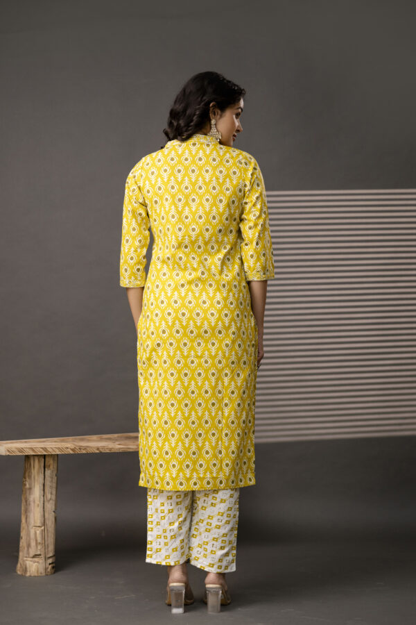 V-Neck Kurti with Thread Embroidery, Printed Trouser & Dupatta - Image 10