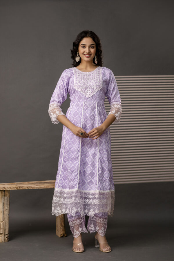 Stylish Printed Frock with Thread Embroidery, Coordinated Trouser & Embellished Dupatta - Image 10