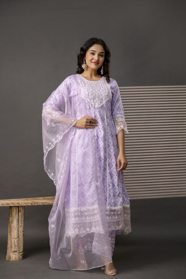 Stylish Printed Frock with Thread Embroidery, Coordinated Trouser & Embellished Dupatta - Image 5