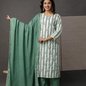 Printed Kurti with Gotta Patti Work, Plain Dupatta & Plain Trouser