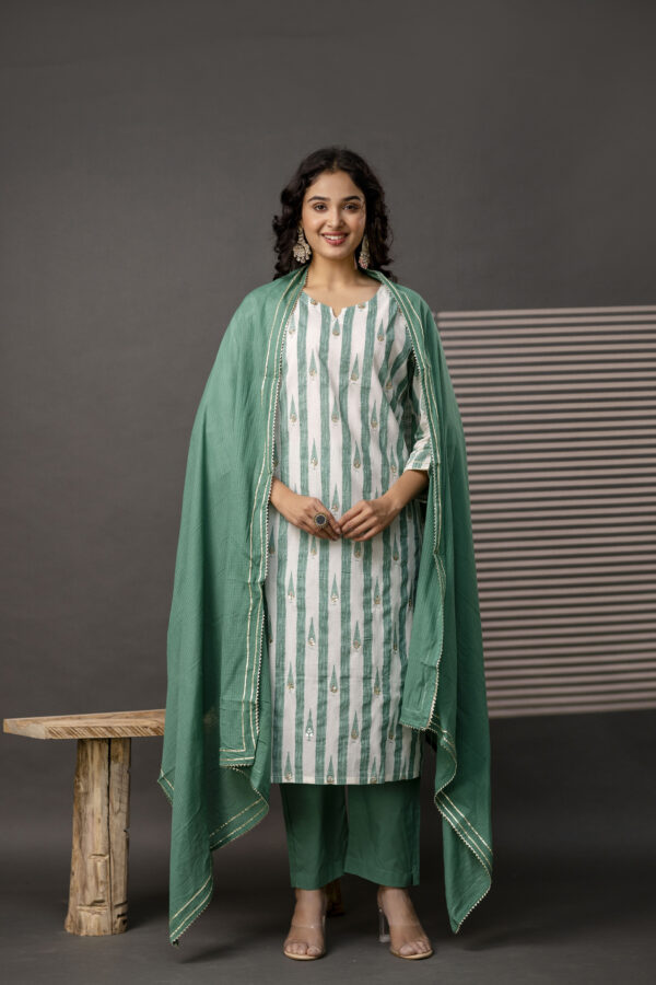 Printed Kurti with Gotta Patti Work, Plain Dupatta & Plain Trouser - Image 7