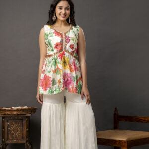Printed Peplum Kurti with Plain Sharara & Georgette Dupatta