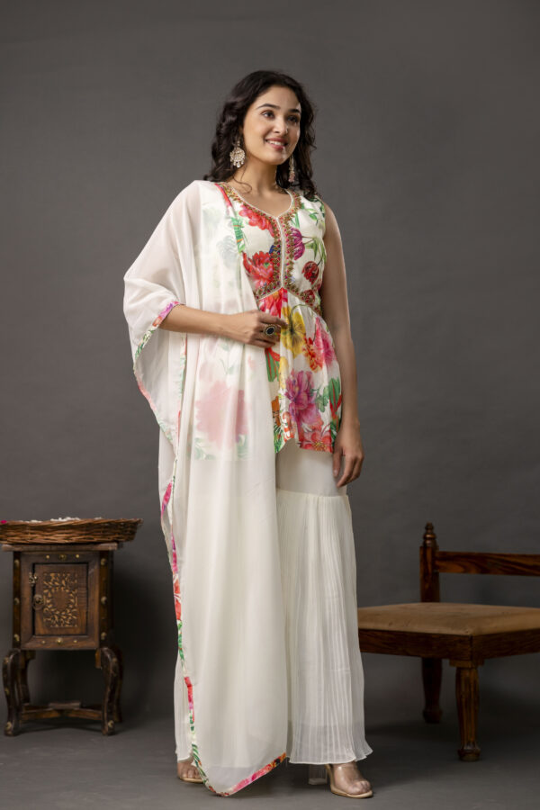 Printed Peplum Kurti with Plain Sharara & Georgette Dupatta - Image 4
