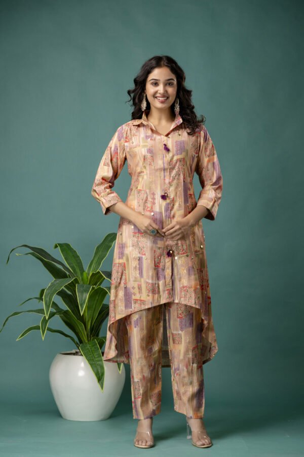 Printed Collar Kurti with Tail Cut & Printed Trousers - Image 7