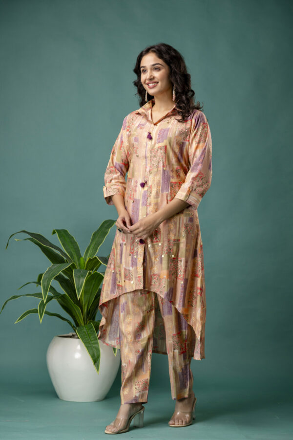 Printed Collar Kurti with Tail Cut & Printed Trousers - Image 6