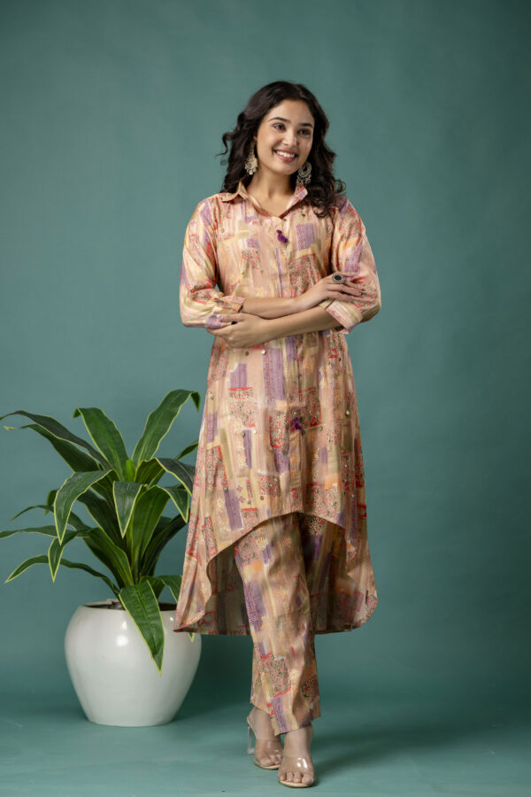 Printed Collar Kurti with Tail Cut & Printed Trousers - Image 4