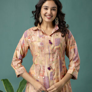 Printed Collar Kurti with Tail Cut & Printed Trousers