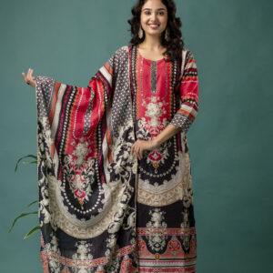 Printed Kurti with Mirror Work, Round Neck, Printed Dupatta & Plain Pants