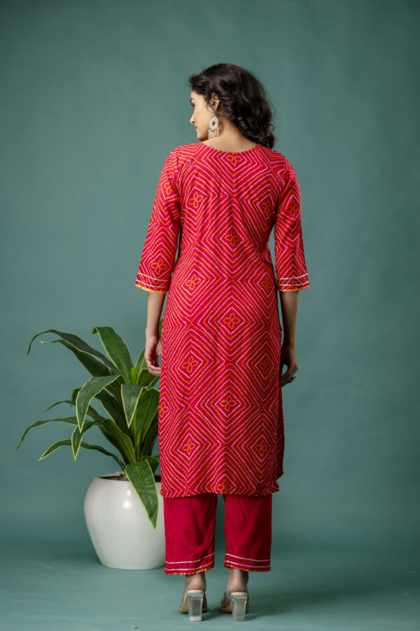 Jaipuri Printed Kurti with Gotta Patti Work, Round Neck, Plain Trouser & Double-Shaded Shiffon Dupatta - Image 8