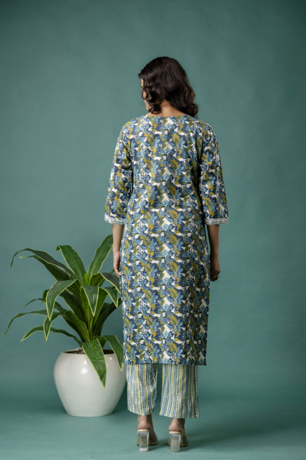 Printed V-Neck Kurti with Dori Work, Printed Dupatta & Printed Trouser - Image 9