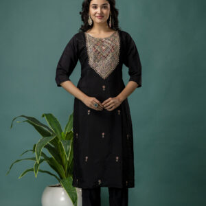 Dori & Sequined Work Kurti with Printed Organza Dupatta & Plain Trouser