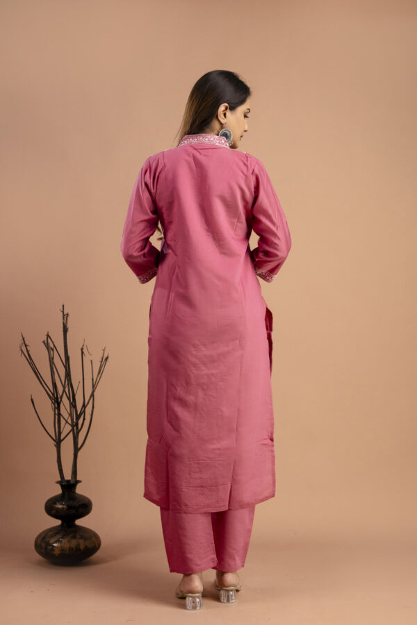"Full Embroidered Lucknavi Kurti with V-Neck, Organza Lucknavi Dupatta & Plain Trouser" - Image 2