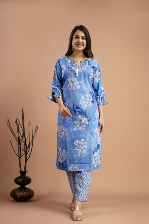 "Printed Kurti with Round Neck, Printed Dupatta & Matching Printed Pants" - Image 3